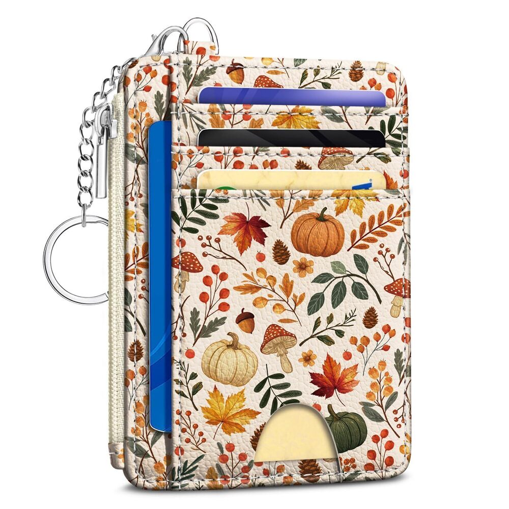 7897 Fall Leaves Credit Card Holder Small Wallet , Pumpkin Slim RFID